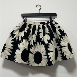 Alice + Olivia Black and Cream Floral Skater Skirt